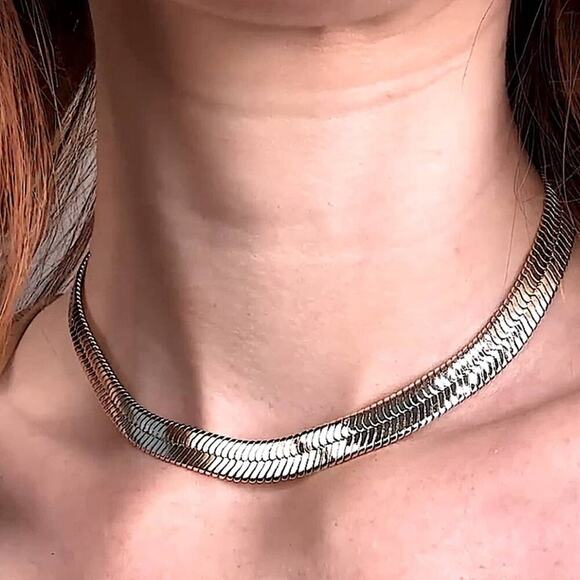 Sterling Silver 10mm Herringbone Necklace, Flat, Snake Unisex - Picture 2 of 10